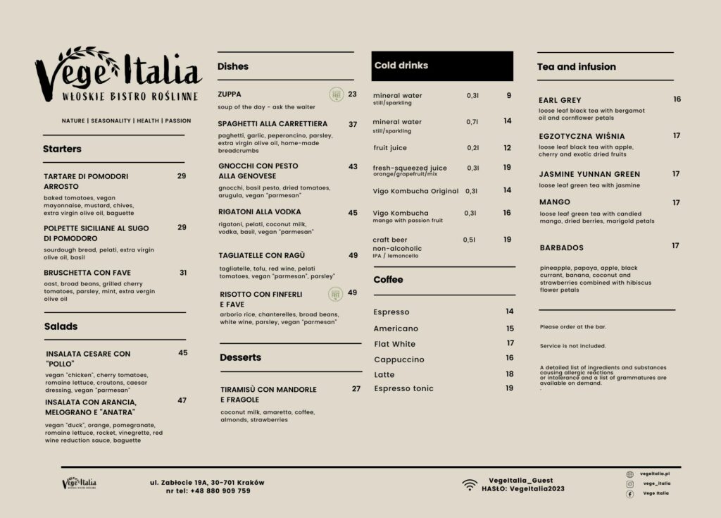 English menu